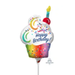 Birthday cupcake balloon with a candle and confetti