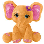 Orange plush elephant with pink ears and a small flower on its head