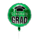 Green graduation balloon with a cap and the words Congrats Grad