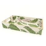 Rectangular decorative tray with a tropical leaf pattern and gold trim