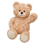 Plush teddy bear with a raised paw on a white background