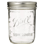 Clear glass mason jar with a metal lid