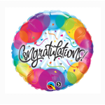 Round multicolor balloon with "Congratulations!" text