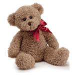 Brown teddy bear with a red satin bow