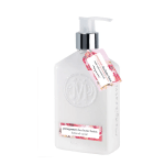 White lotion bottle with pump and floral label