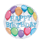 Round birthday balloon with colorful balloons and "HAPPY BIRTHDAY" text