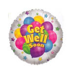 Round balloon with colorful balloons and the words Get Well Soon