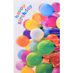 Colorful birthday balloons with a "happy birthday" message