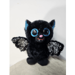 Black plush bat with blue glitter eyes and spiderweb wings