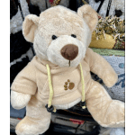 Beige teddy bear plush wearing a hoodie