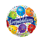 Round congratulations balloon with colorful balloons and confetti