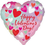 Heart-shaped balloon with "Happy Valentine's Day" text and colorful hearts