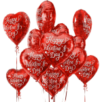 Cluster of red heart-shaped balloons with "Happy Valentine’s Day" text
