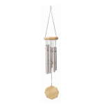 Metal wind chime with a wooden top and hanging wooden striker