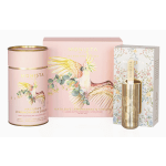 Pink tea gift set with a gold infuser and floral packaging