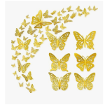 Gold butterfly wall decals arranged in a swirling pattern on white