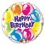 Round birthday balloon with colorful balloons and "Happy Birthday" text
