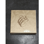Gold decorative gift box with a brown abstract swirl design