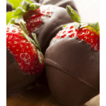 Chocolate-dipped strawberries with red berry tops