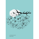 Illustration of a white hydrangea bloom on a blue background