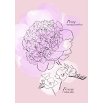 Illustration of a pink peony and white freesia on a pastel pink background
