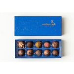 Box of assorted chocolates in a blue gift box
