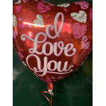 Red heart-shaped balloon with "I Love You" text and pink heart patterns
