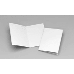 Blank white folded card and matching envelope on a gray background