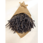 Bundle of dried purple lavender wrapped in burlap