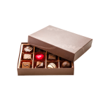 Box of assorted chocolates with the lid partly open