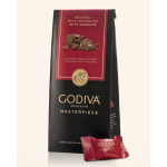 Bag of Godiva milk chocolate ganache pieces with one wrapped candy in front