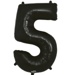 Black number 5 foil balloon on a white background