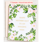 Mother's Day card with pink flowers and green leaves