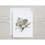 White card with a small pastel floral bouquet illustration