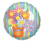 Round Mother's Day balloon with a bouquet graphic and pastel stripes