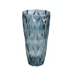 Tall smoky blue textured glass vase with geometric pattern