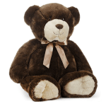 Brown plush teddy bear with a satin ribbon bow