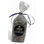 Bag of root beer drops tied with a blue ribbon