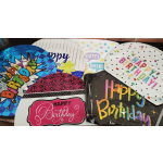 Assorted birthday balloons with colorful "Happy Birthday" designs