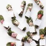 Bundles of dried flowers and cedar wrapped with paper labels