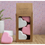 Box of pink and white heart-shaped bath bombs