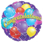 Round balloon bouquet with a "Congratulations" message