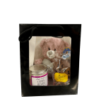 Gift bag with a teddy bear, candy hearts jar, and chocolates