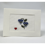 Card with embroidered blue flowers and a small red heart