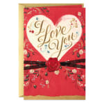 Red Valentine card with a heart and the words "I Love You"