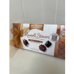 Russell Stover assorted chocolates gift box with copper accents and sheer orange bow.