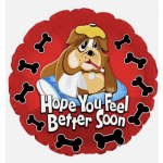 Round red balloon with a cartoon dog and "Hope You Feel Better Soon" text