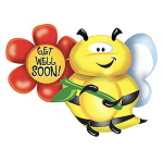 Bee-shaped get well soon balloon with a red flower