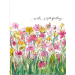 Sympathy card with watercolor-style pink and yellow flowers and 'with sympathy' text
