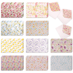 Set of pastel floral and fruit patterned note cards with matching lined envelopes